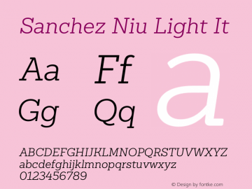 Sanchez Niu Light It Version 1.005;PS 001.005;hotconv 1.0.88;makeotf.lib2.5.64775 Font Sample
