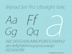 Myriad Set Pro Ultralight Italic Version 1.003 June 22, 2014图片样张