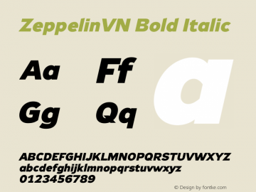 ZeppelinVN Bold Italic Version 0.000 Font Sample