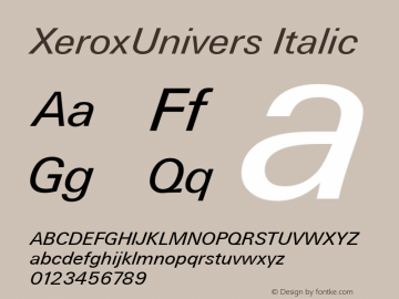 XeroxUnivers Italic Version 001.005 Font Sample