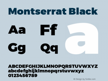 Montserrat Black Version 1.000;PS 002.000;hotconv 1.0.70;makeotf.lib2.5.58329 DEVELOPMENT; ttfautohint (v1.00) -l 8 -r 50 -G 200 -x 14 -D latn -f none -w G Font Sample