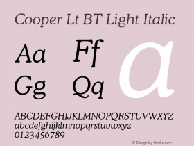 Cooper Lt BT Light Italic mfgpctt-v4.4 Jan 4 1999 Font Sample