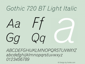 Gothic 720 Light Italic BT spoyal2tt v1.34图片样张