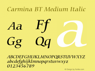 Carmina Medium Italic BT spoyal2tt v1.34图片样张