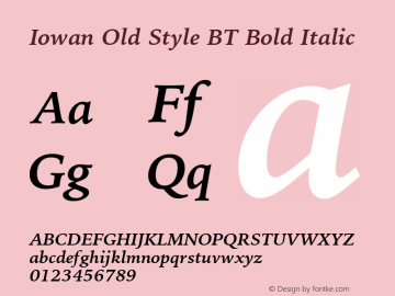 Bitstream Iowan Old Style Bold Italic BT spoyal2tt v1.34 Font Sample
