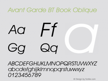 Avant Garde Book Oblique BT spoyal2tt v1.25 Font Sample