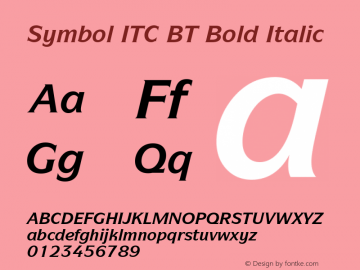 Symbol ITC Bold Italic BT spoyal2tt v1.34 Font Sample