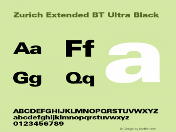Zurich Ultra Black Extended BT spoyal2tt v1.25 Font Sample