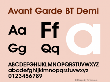 Avant Garde Demi BT spoyal2tt v1.25 Font Sample