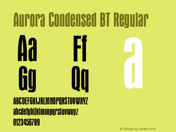Aurora Condensed BT spoyal2tt v1.38 Font Sample