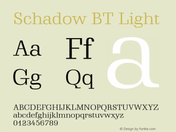 Schadow Light BT spoyal2tt v1.34 Font Sample
