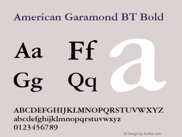 American Garamond Bold BT spoyal2tt v1.21 Font Sample