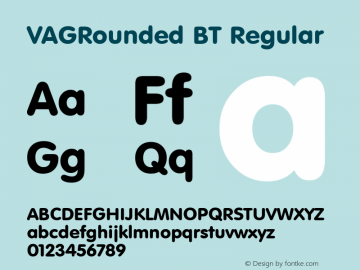 VAGRounded BT Regular Version 2.001 mfgpctt 4.4 Font Sample