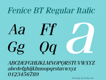 Fenice Regular Italic BT spoyal2tt v1.45 Font Sample