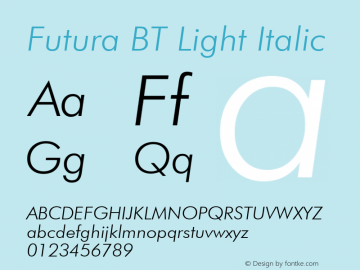 Futura Light Italic BT spoyal2tt v1.25图片样张