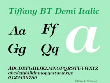 Tiffany Demi Italic BT spoyal2tt v1.25 Font Sample