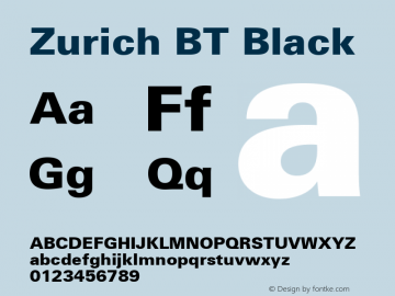 Zurich Black BT spoyal2tt v1.23 Font Sample