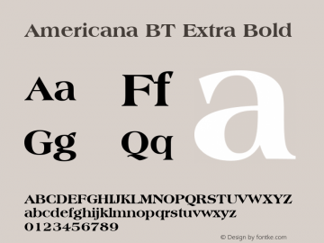 Americana Extra Bold BT spoyal2tt v1.34 Font Sample