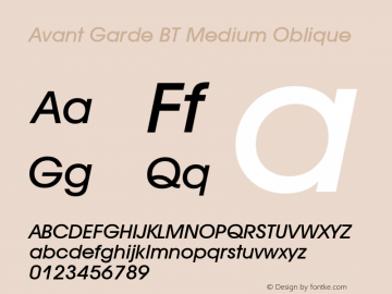 Avant Garde Medium Oblique BT spoyal2tt v1.25 Font Sample