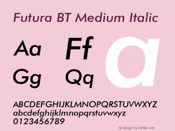Futura Medium Italic BT spoyal2tt v1.25图片样张