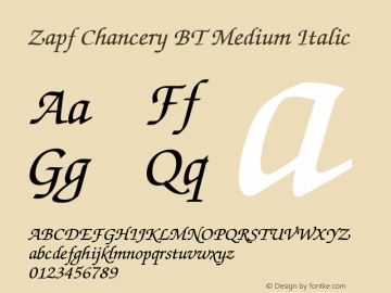 Zapf Chancery Medium Italic BT spoyal2tt v1.34图片样张