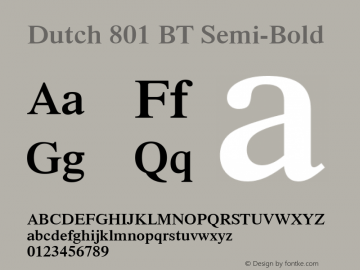 Dutch 801 Semi-Bold BT spoyal2tt v1.34 Font Sample