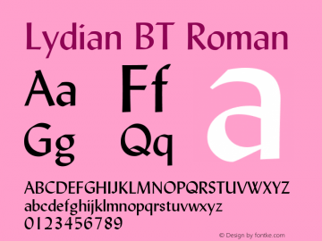 Lydian BT spoyal2tt v1.30 Font Sample