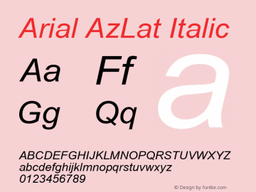 Arial AzLat Italic Version 1.1 - November 1992图片样张