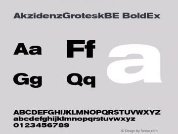 AkzidenzGroteskBE BoldEx Macromedia Fontographer 4.1.5 1/02/05 Font Sample