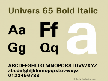Univers 65 Bold Italic Version 3.00 Font Sample