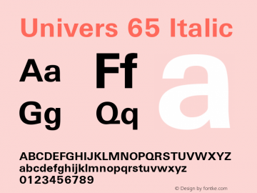 Univers 65 Italic Version 3.00 Font Sample