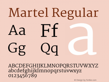 Martel Version 1.001; ttfautohint (v1.1) -l 5 -r 5 -G 72 -x 0 -D latn -f none -w gGD -W -c Font Sample