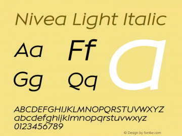 Nivea-LightItalic Version 001.001 Font Sample