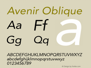 Avenir Oblique 8.0d5e4 Font Sample
