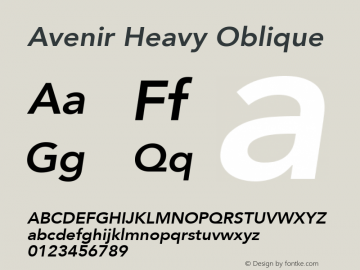 Avenir Heavy Oblique 8.0d5e4 Font Sample