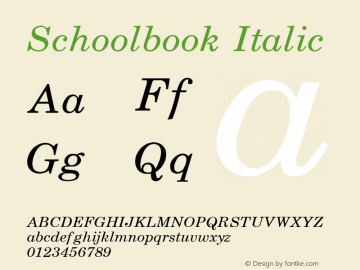 Schoolbook Italic (C)opyright 1992 W.S.I.  4/02/92 Font Sample