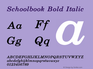 Schoolbook Bold Italic (C)opyright 1992 W.S.I.  4/02/92 Font Sample