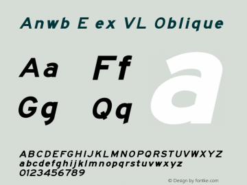 AnwbE-exVLOblique Version 1.001 Font Sample