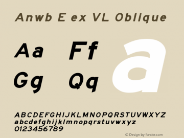 AnwbE-exVLOblique Version 1.001 Font Sample