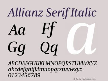 AllianzSerif-Italic Version 1.00 Font Sample