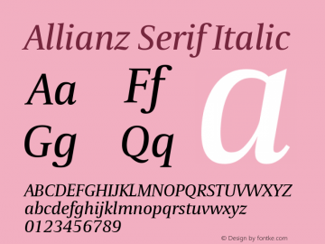 AllianzSerif-Italic Version 1.00 Font Sample