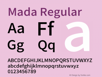 Mada-Regular Version 001.004 ; ttfautohint (v1.5.33-1714) -l 8 -r 50 -G 200 -x 0 -D latn -f arab -w G -W -c -X 