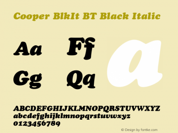 Cooper BlkIt BT Black Italic mfgpctt-v4.4 Jan 4 1999 Font Sample