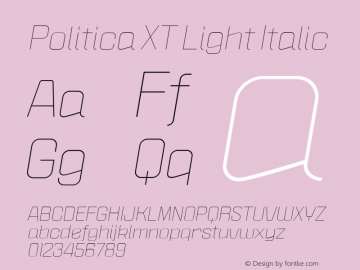 Politica XT Light Italic Version 1.0; April 2004图片样张