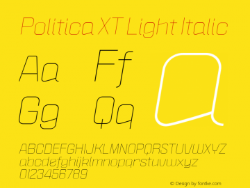 Politica XT Light Italic Version 1.0; April 2004图片样张