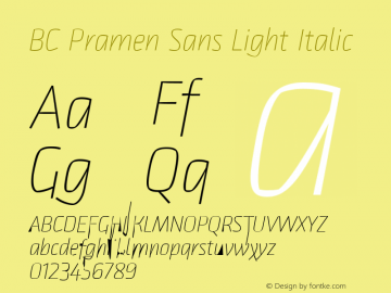 BC Pramen Sans LSB Italic Version 1.000 Font Sample