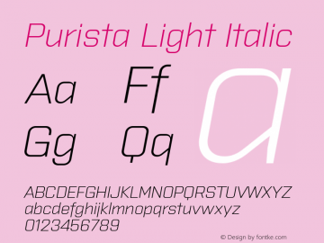 Purista-LightItalic Version 1.000 2007 initial release图片样张