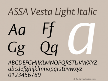 ASSAVesta-LightItalic Version 001.003 Font Sample