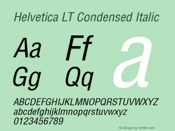 Helvetica LT Condensed Italic Version 2.00 May 16, 2017图片样张