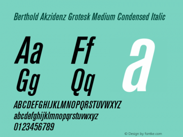 AkzidenzGroteskBE-MdCnIt Version 001.000;Core 1.0.00;otf.5.02.2298;31-37.06MW Font Sample